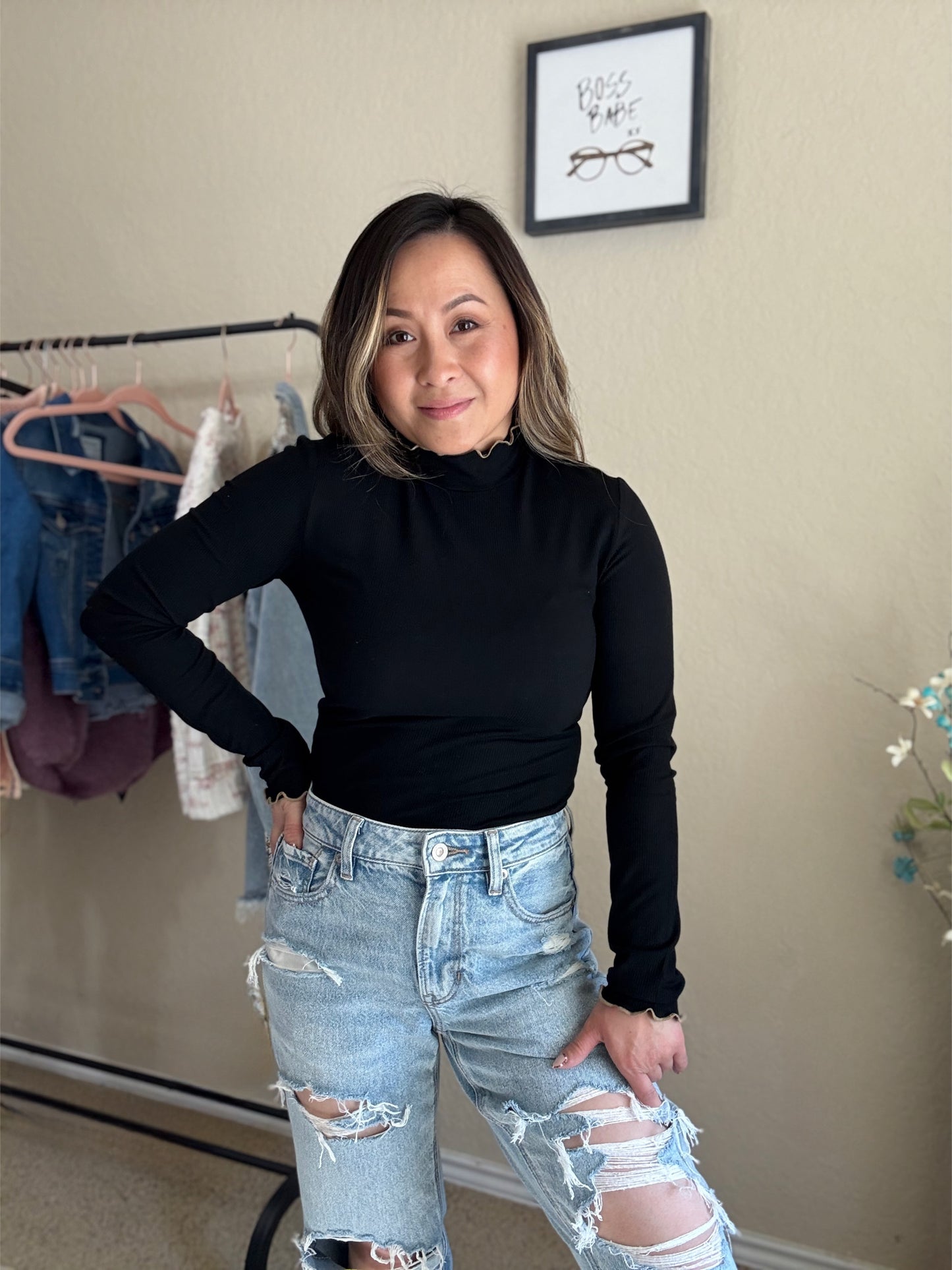 Mindy Ribbed Mock Neck Top