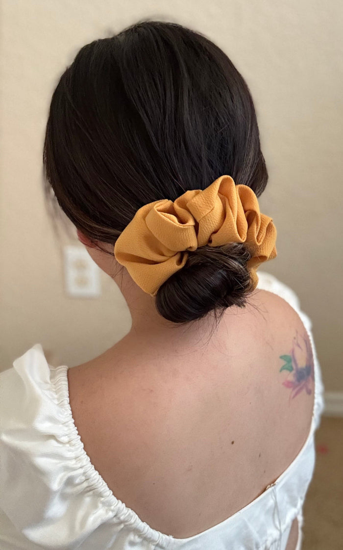 Marigold Mae mini mustard yellow scrunchie, handmade for braids and smaller hairstyles