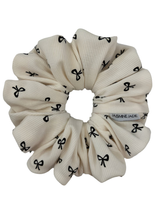 Oversized cream scrunchie with black bows