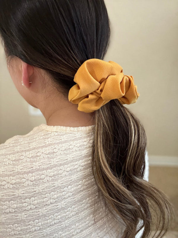 Marigold Mae mini mustard yellow scrunchie, handmade for braids and smaller hairstyles