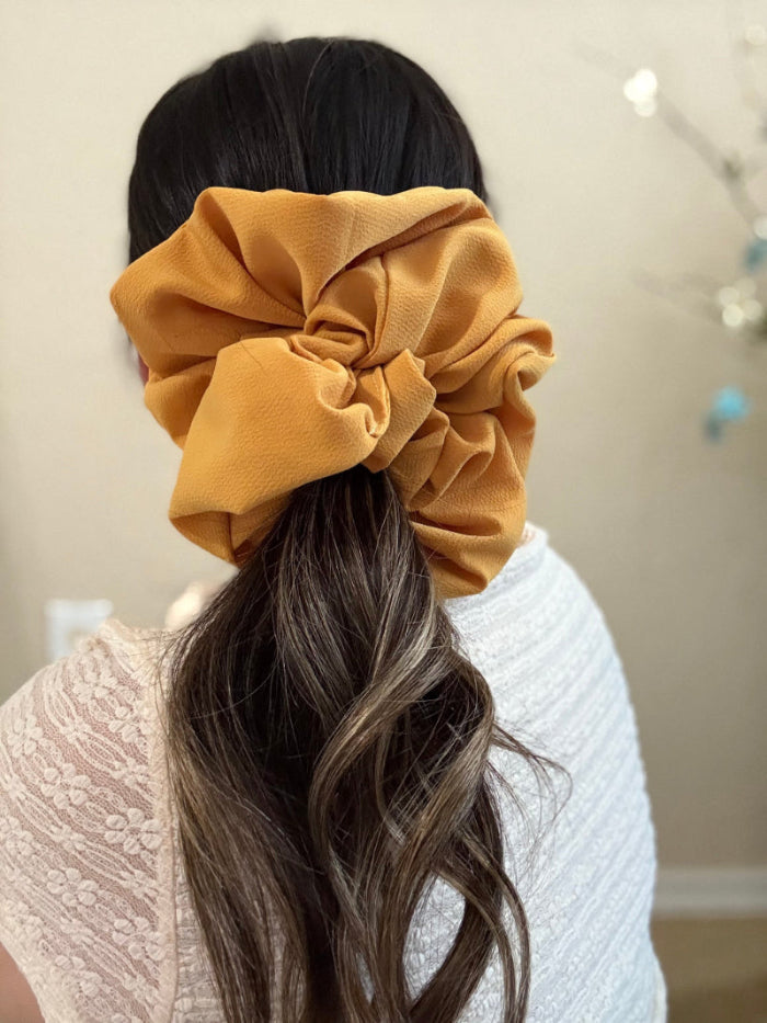 Marigold Mae mustard yellow jumbo scrunchie, handmade and oversized for thick or long hair